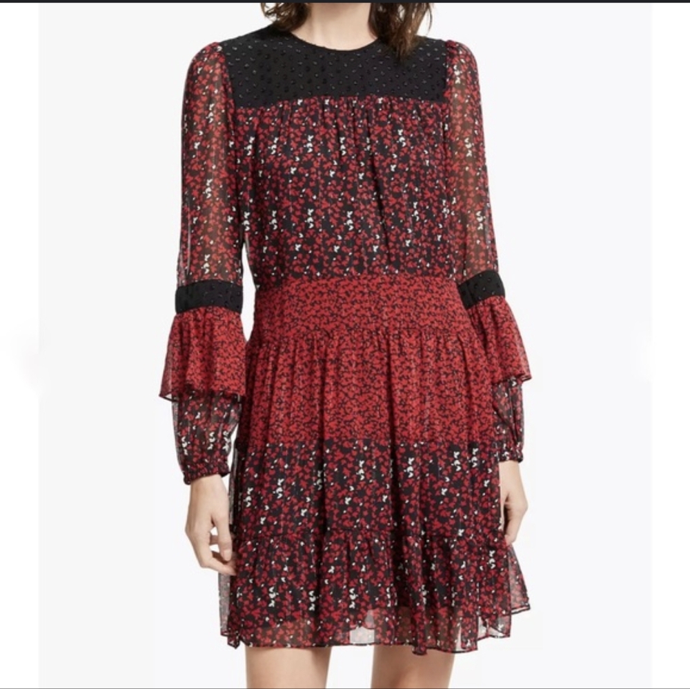 Micheal Kors Red Printed Panel Party Dress size L